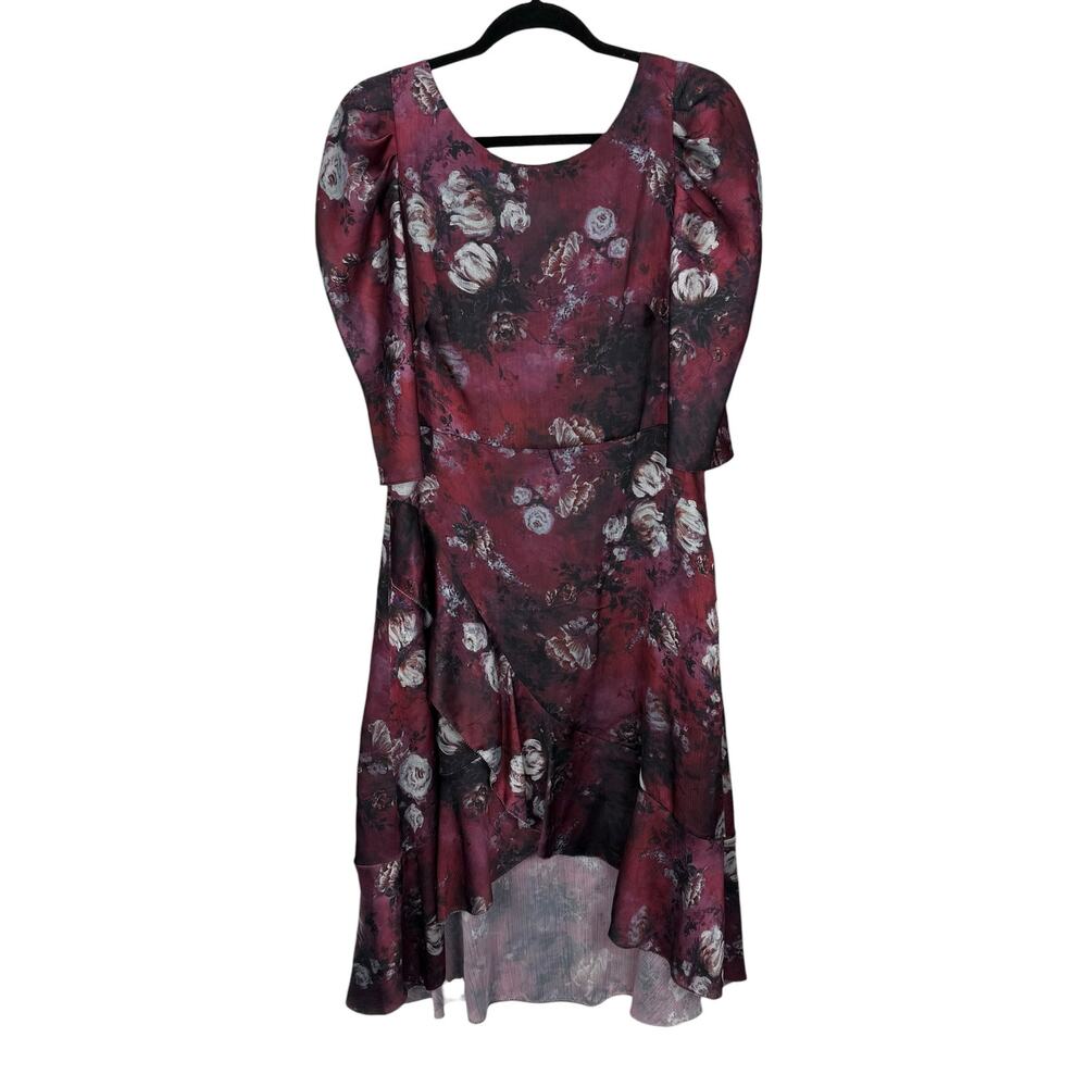 Marchesa Floral Midi Dress Purple Printed Chiffon Size 10